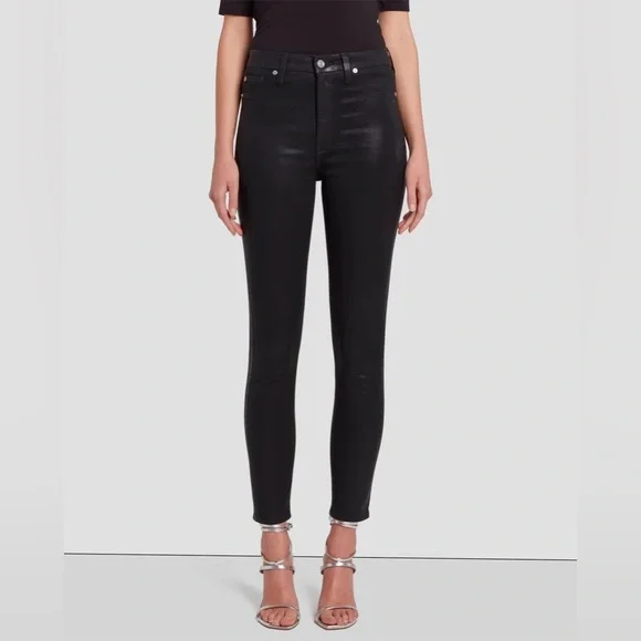NWT 7 FOR ALL MANKIND B(AIR) Denim High Waist Ankle Skinny in Coated Black 25